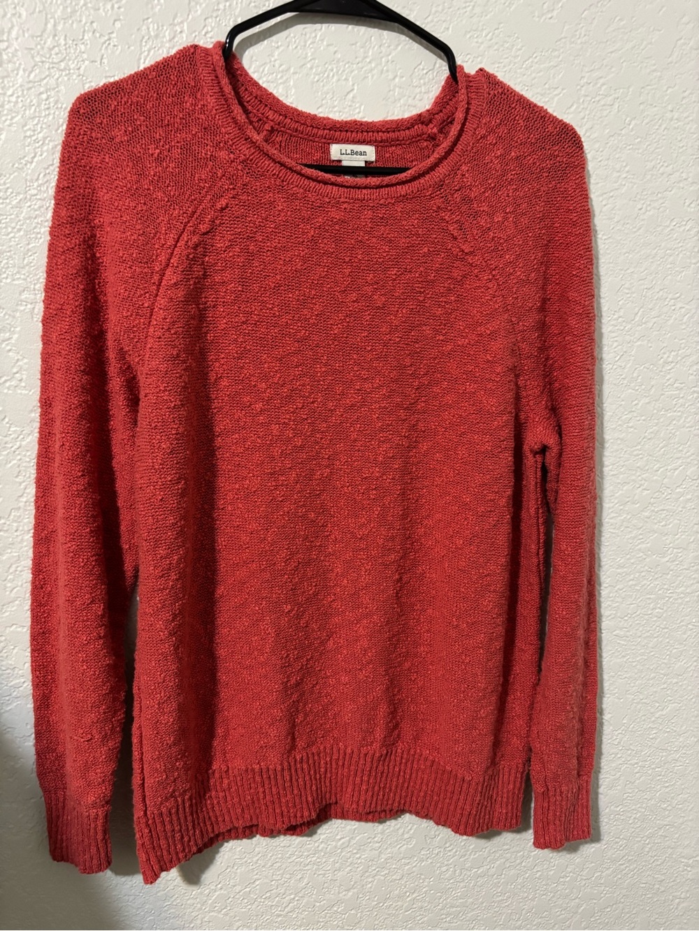L.L.Bean Coastal Prairie Coral Slub Knit Raglan Pullover Sweater Large